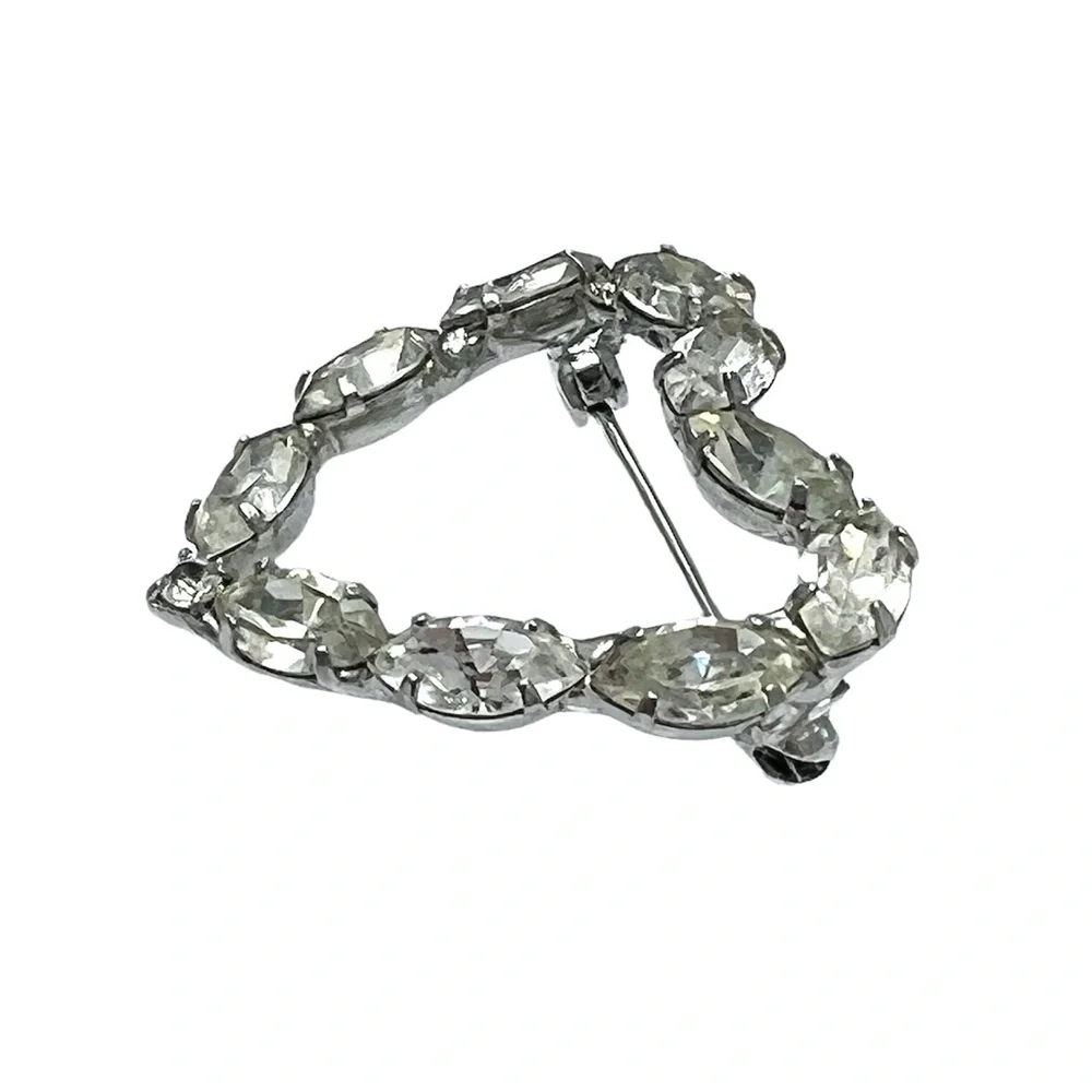 MARQUIS CUT CLEAR CRYSTAL OPEN HEART BROOCH